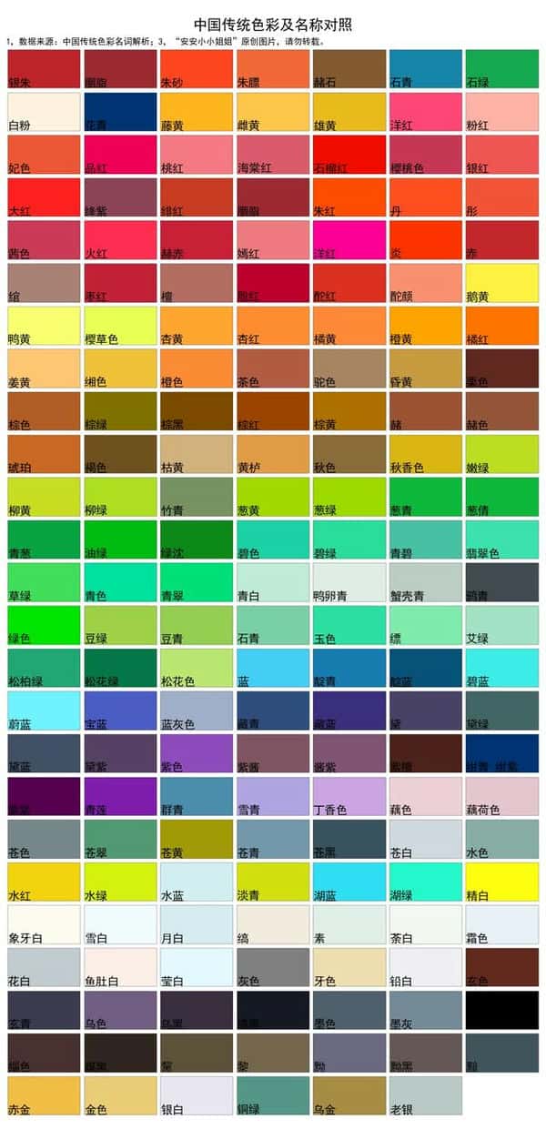 专业的颜色术语（颜色对照表）